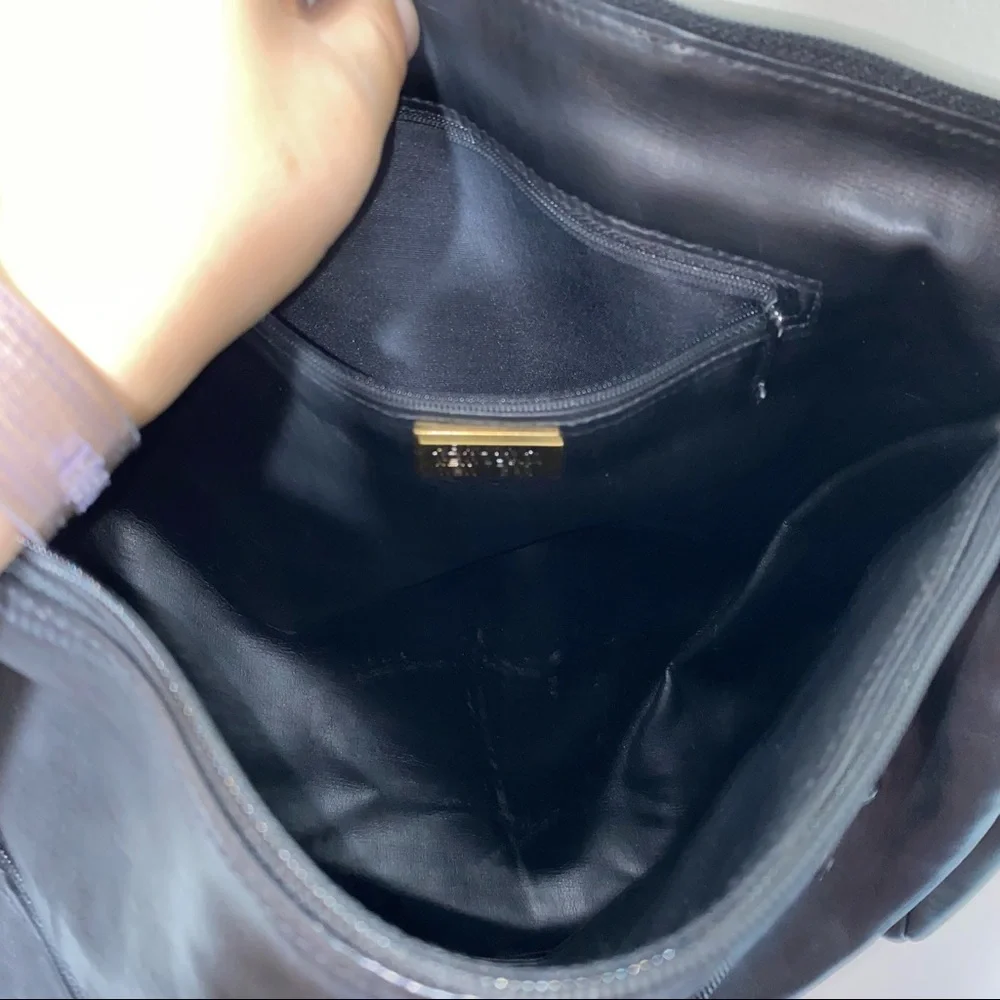 Perlina Black Leather Crossbody Messenger Bag purse